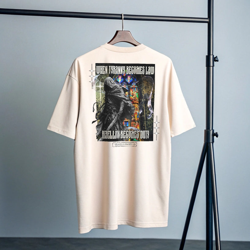 When Tyranny Becomes Law, Rebellion Becomes Duty Oversized faded t-shirt